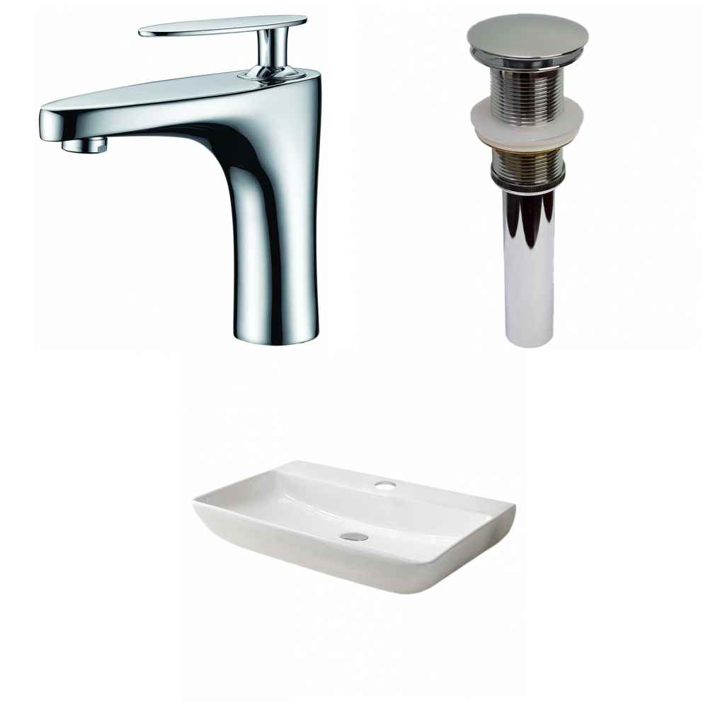 28-in. x 18.3-in. Rectangle Bathroom Vessel Sink Set White Enamel Glaze