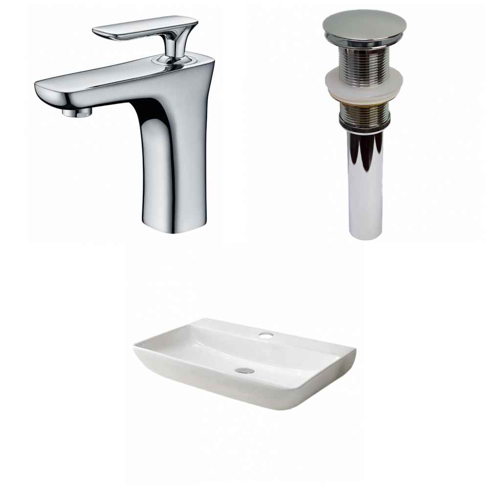 28-in. x 18.3-in. Rectangle Bathroom Vessel Sink Set White Enamel Glaze
