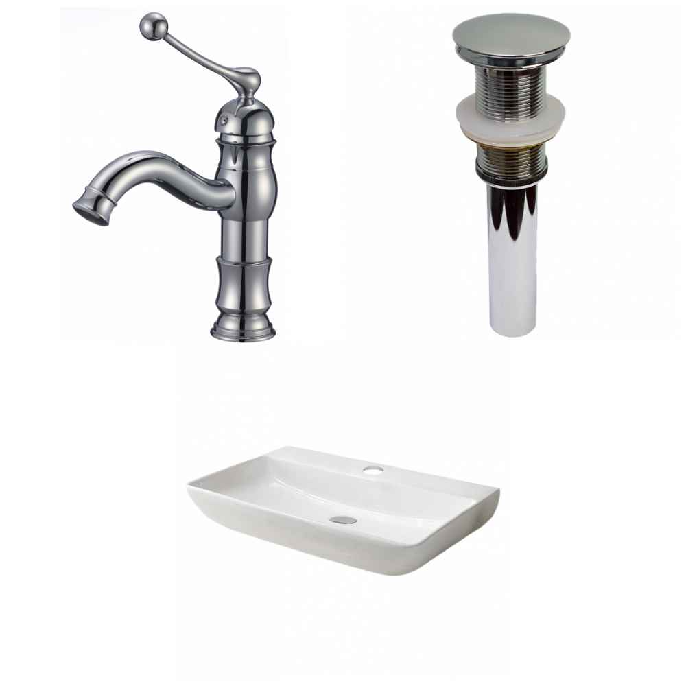 28-in. x 18.3-in. Rectangle Bathroom Vessel Sink Set White Enamel Glaze
