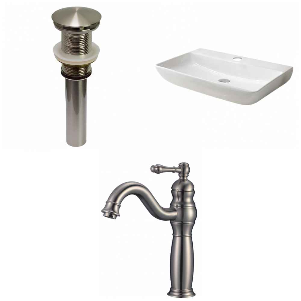 28-in. x 18.3-in. Rectangle Bathroom Vessel Sink Set White Enamel Glaze