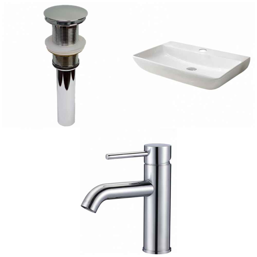 28-in. x 18.3-in. Rectangle Bathroom Vessel Sink Set White Enamel Glaze