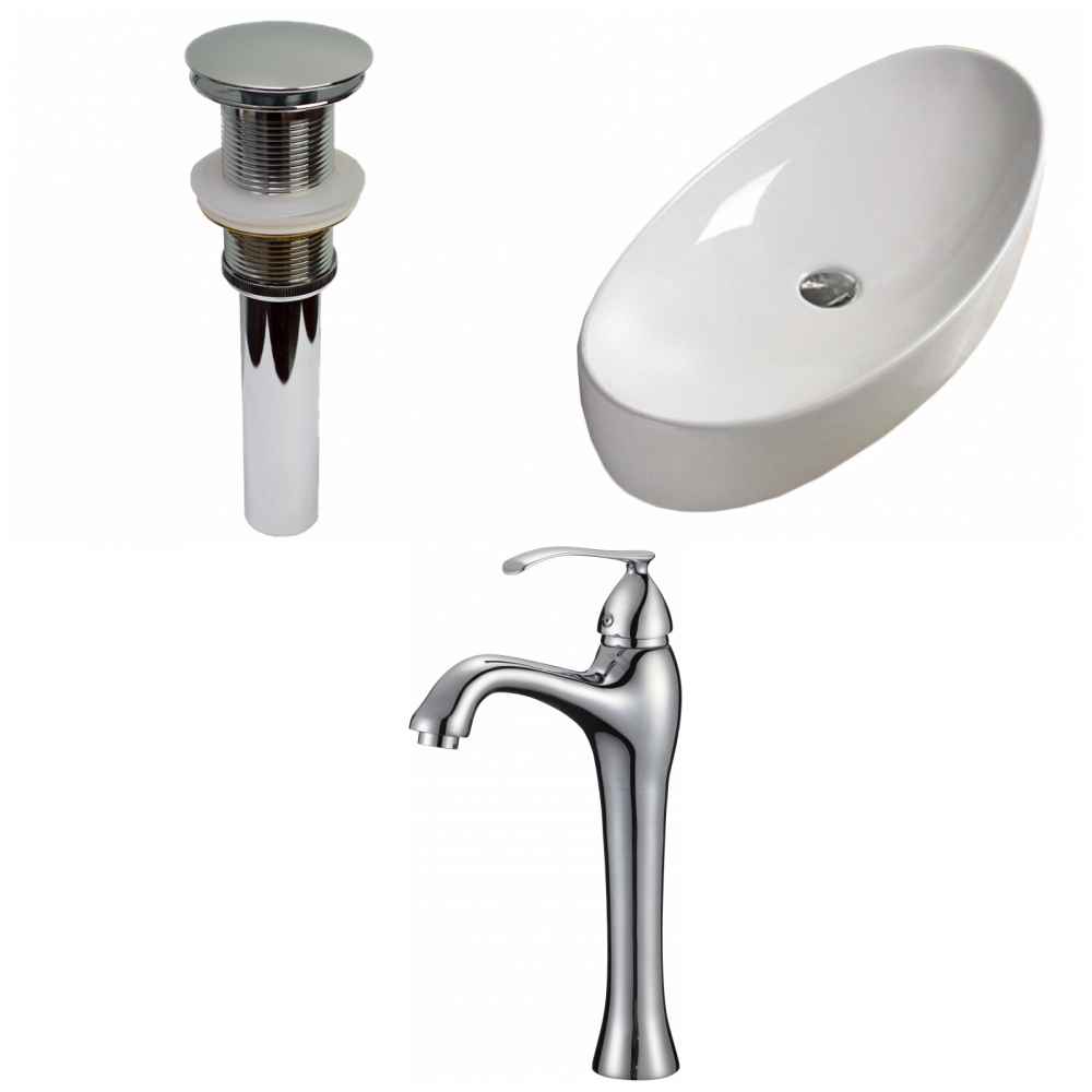 31-in. x 15.4-in. Oval Bathroom Vessel Sink Set White Enamel Glaze