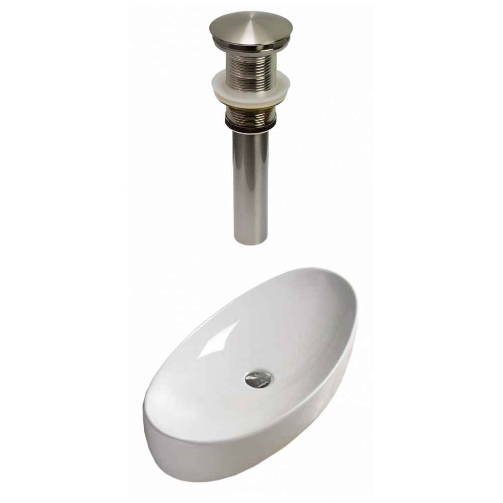 31-in. x 15.4-in. Oval Bathroom Vessel Sink Set White Enamel Glaze