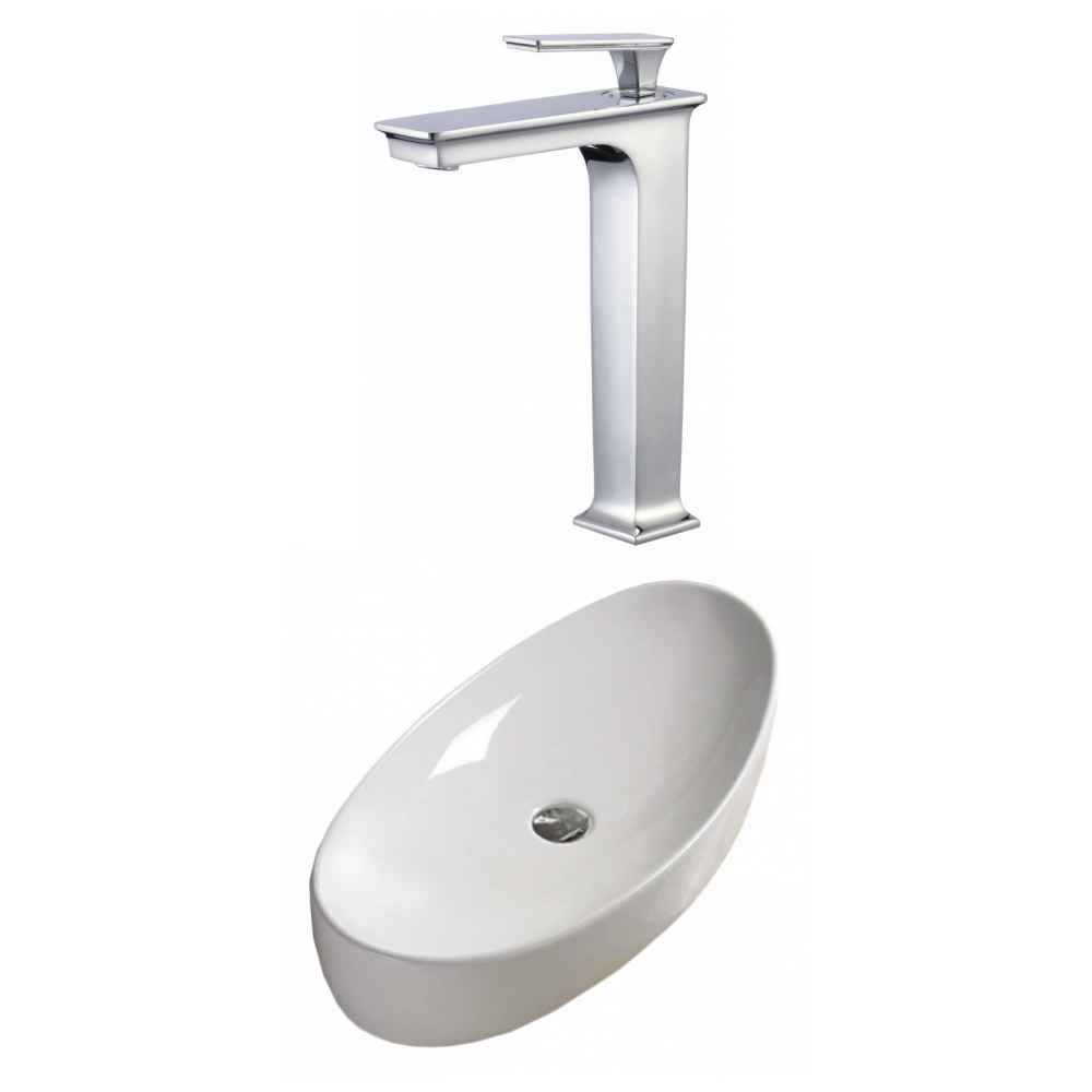 31-in. x 15.4-in. Oval Bathroom Vessel Sink Set White Enamel Glaze