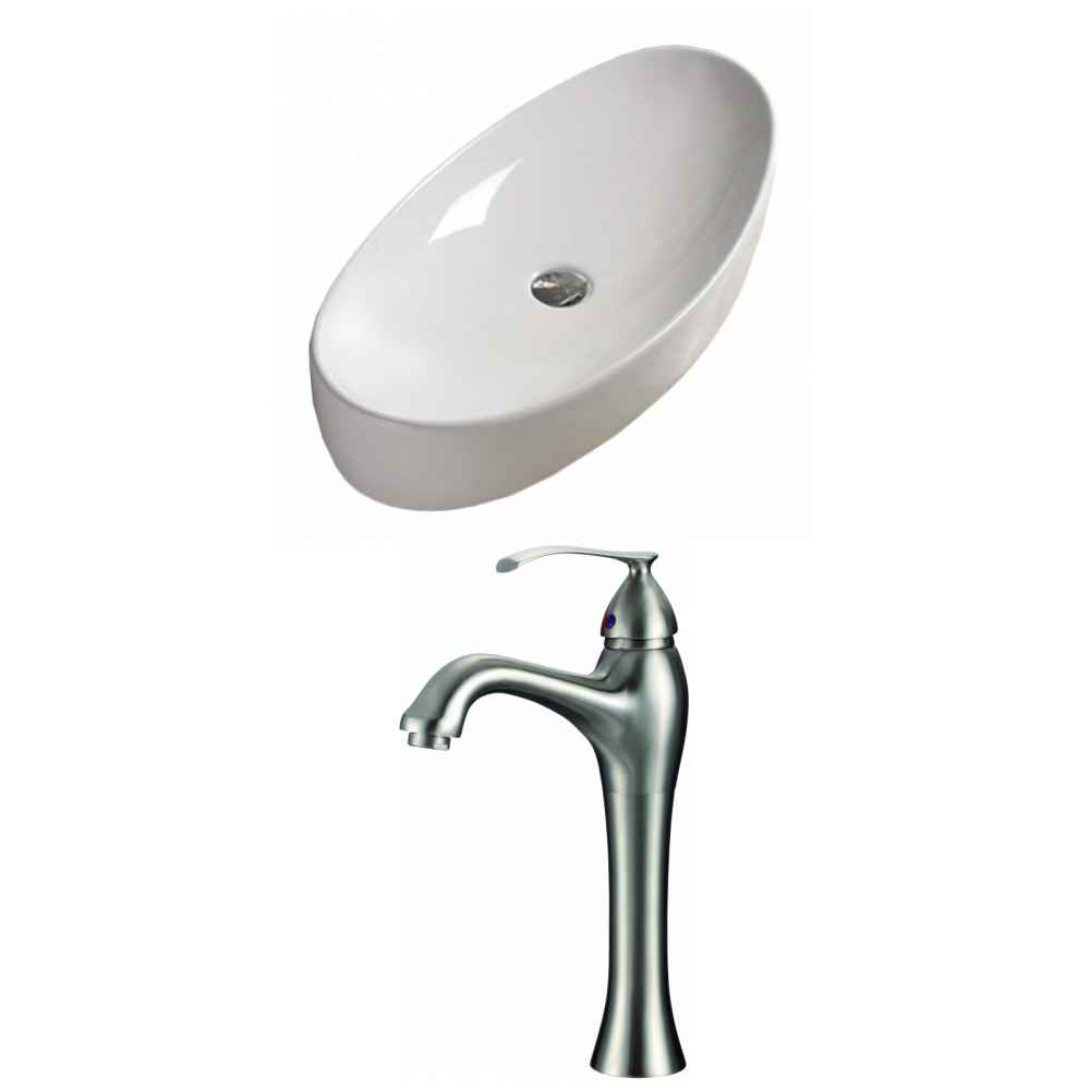 31-in. x 15.4-in. Oval Bathroom Vessel Sink Set White Enamel Glaze