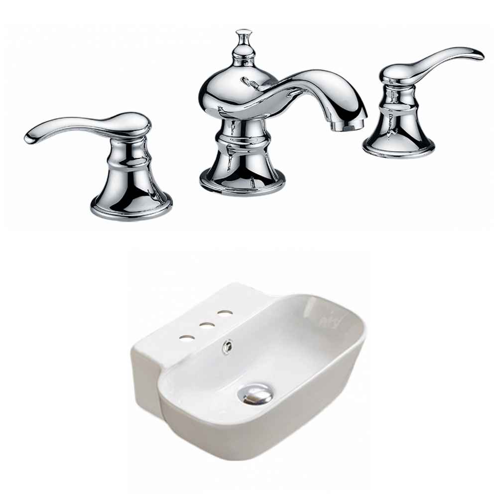 16.34-in. x 12.2-in. Rectangle Bathroom Vessel Sink Set White Enamel Glaze