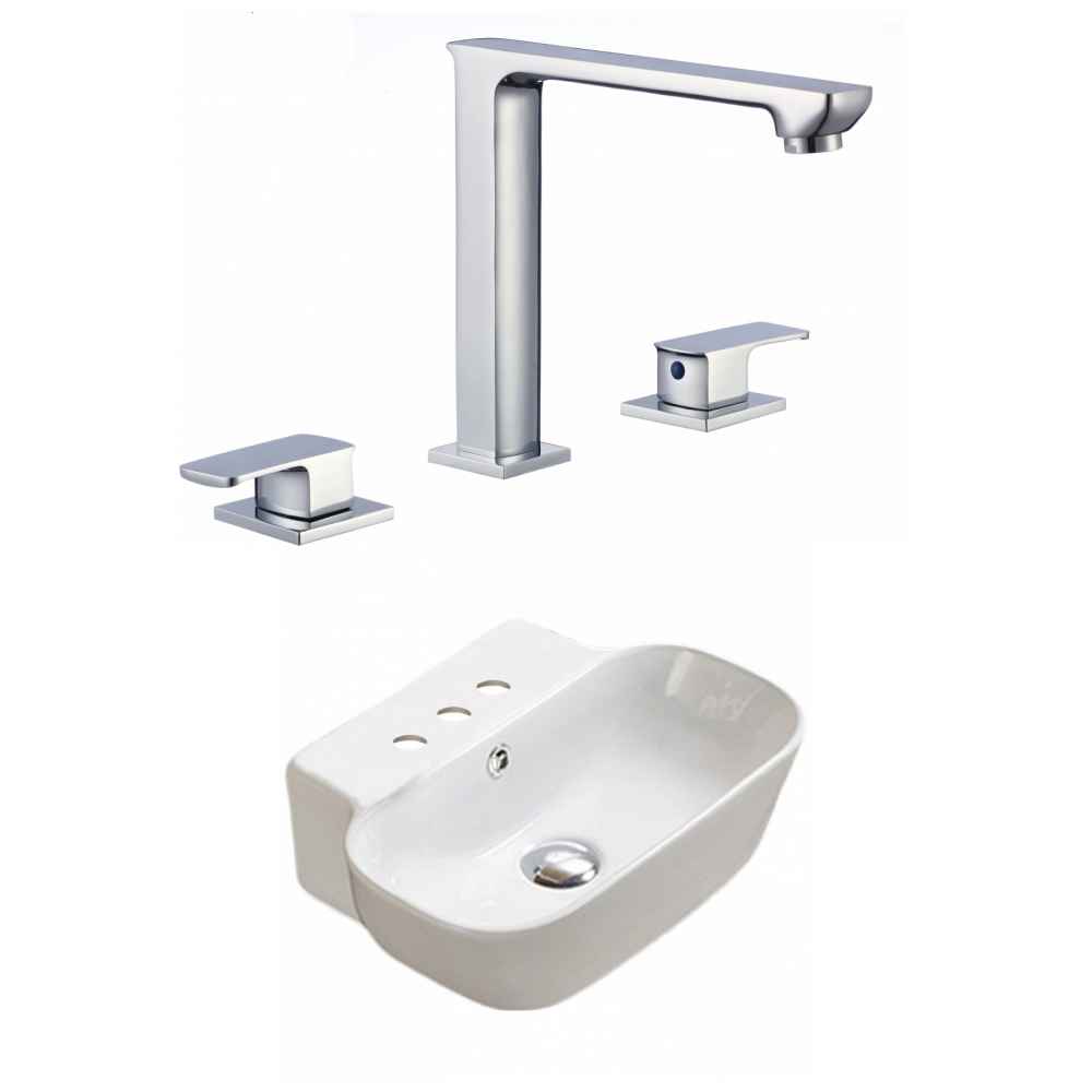 16.34-in. x 12.2-in. Rectangle Bathroom Vessel Sink Set White Enamel Glaze