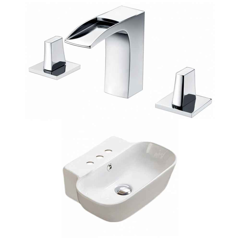 16.34-in. x 12.2-in. Rectangle Bathroom Vessel Sink Set White Enamel Glaze