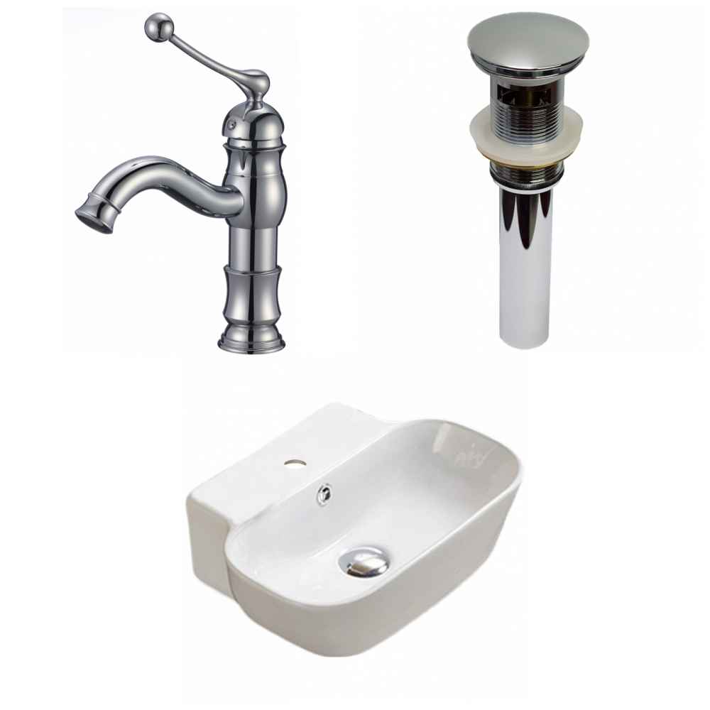 16.34-in. x 12.2-in. Rectangle Bathroom Vessel Sink Set White Enamel Glaze
