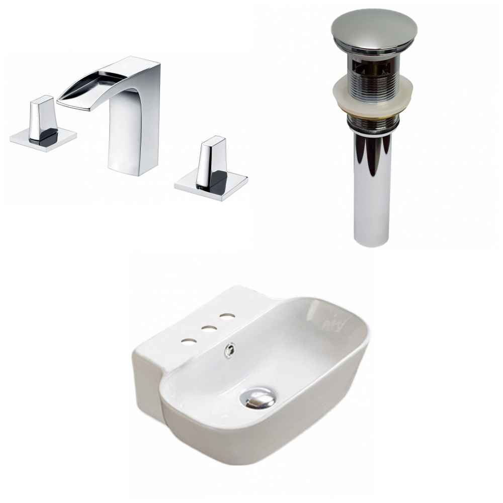 16.34-in. x 12.2-in. Rectangle Bathroom Vessel Sink Set White Enamel Glaze
