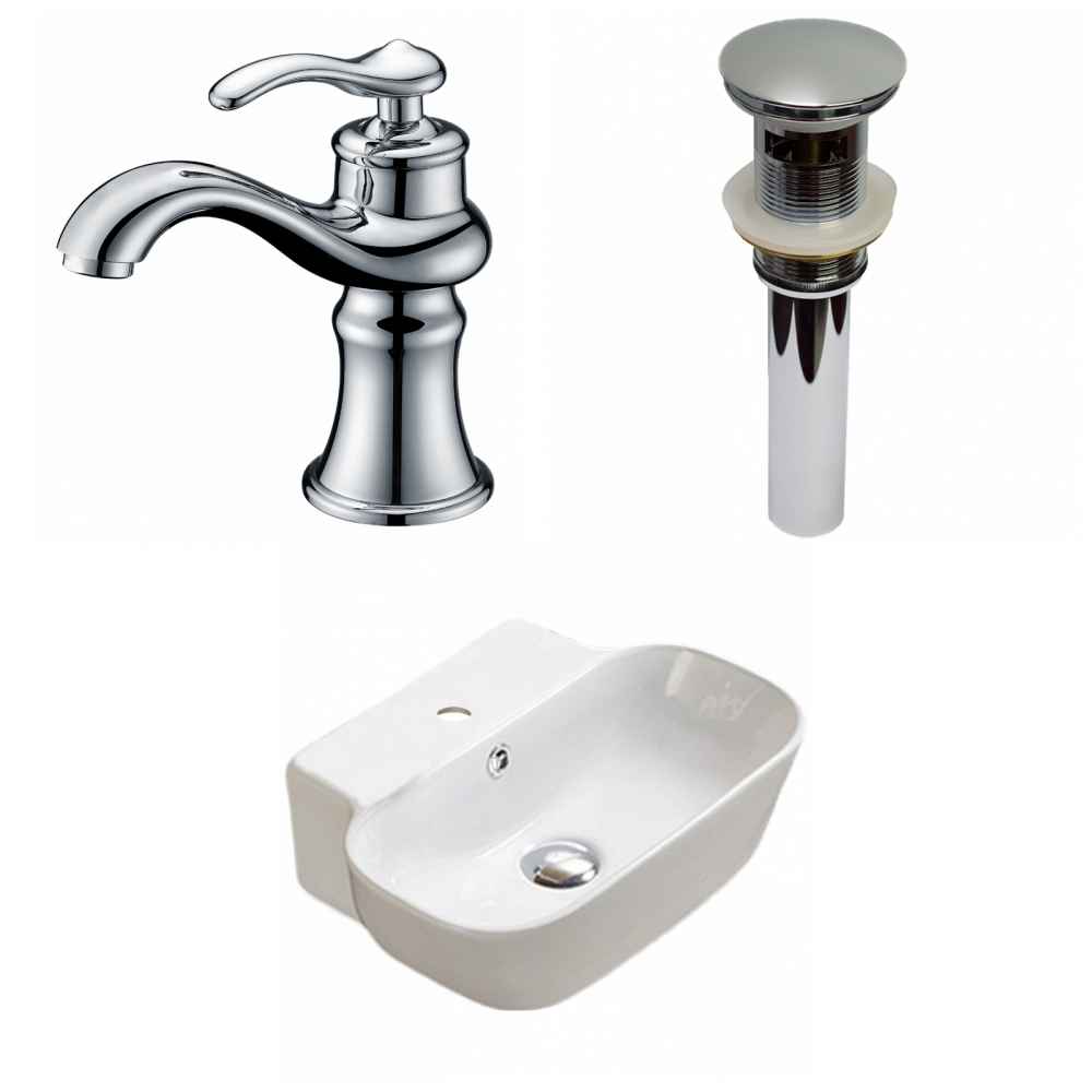 16.34-in. x 12.2-in. Rectangle Bathroom Vessel Sink Set White Enamel Glaze