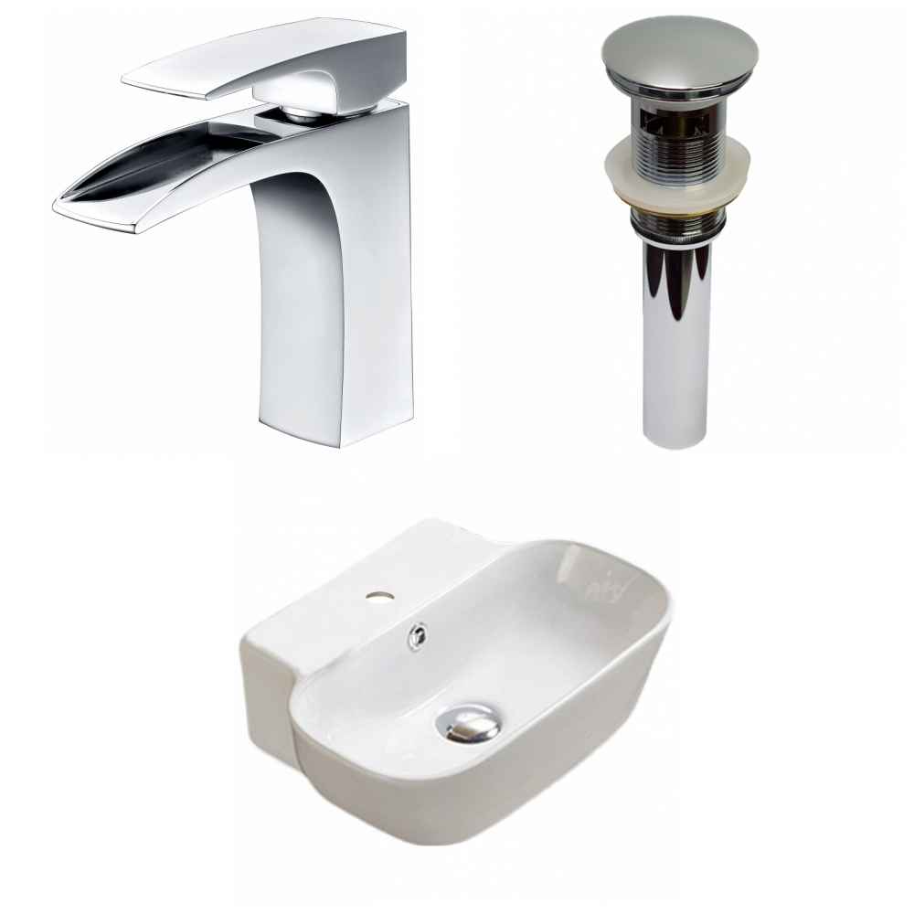 16.34-in. x 12.2-in. Rectangle Bathroom Vessel Sink Set White Enamel Glaze