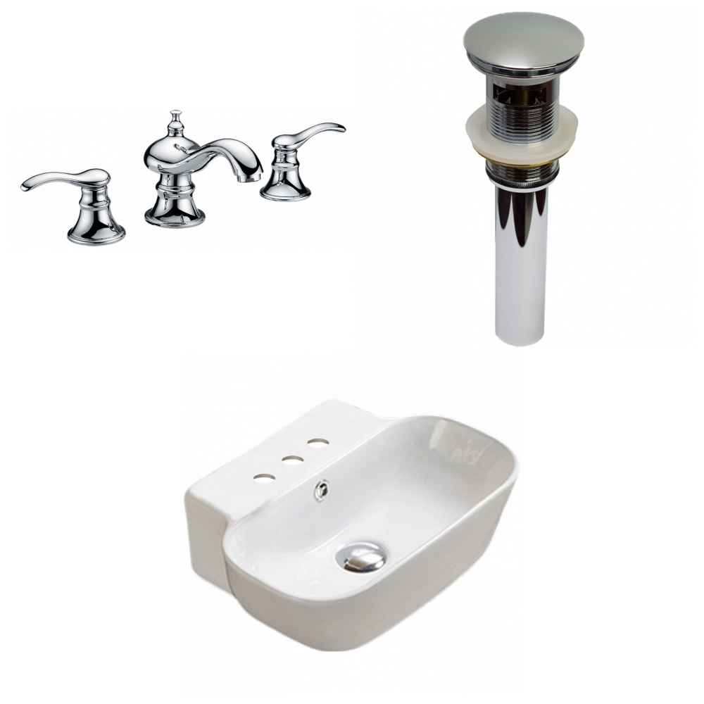 16.34-in. x 12.2-in. Rectangle Bathroom Vessel Sink Set White Enamel Glaze