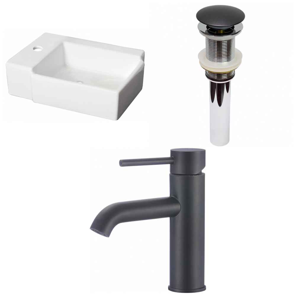 16.25-in. x 11.75-in. Rectangle Bathroom Vessel Sink Set White Enamel Glaze