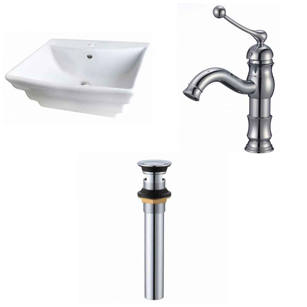 19.75-in. x 17-in. Rectangle Bathroom Vessel Sink Set White Enamel Glaze