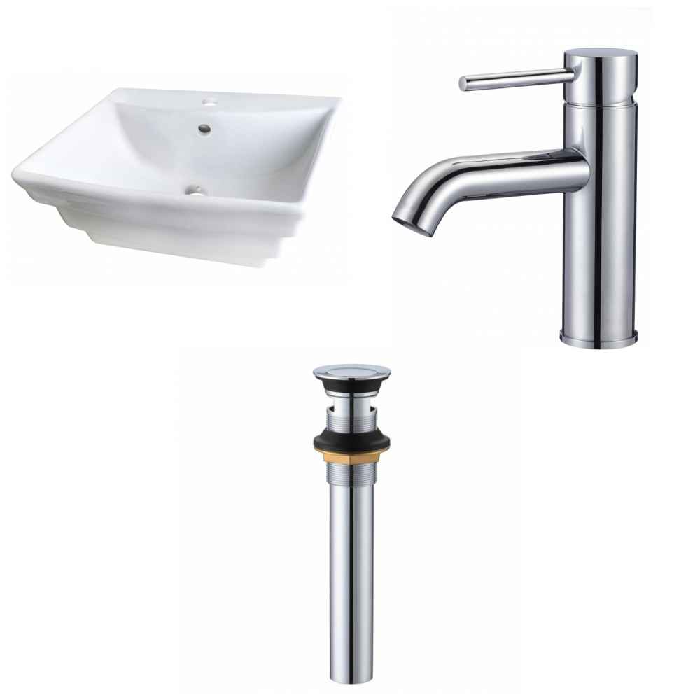 19.75-in. x 17-in. Rectangle Bathroom Vessel Sink Set White Enamel Glaze