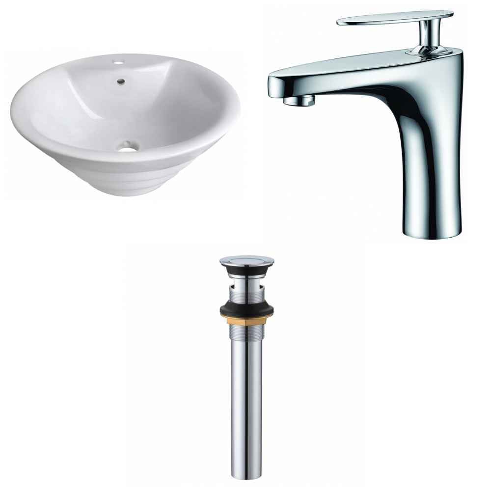 19.25-in. x 19.25-in. Round Bathroom Vessel Sink Set White Enamel Glaze