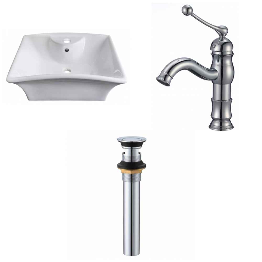 19.5-in. x 16.25-in. Rectangle Bathroom Vessel Sink Set White Enamel Glaze