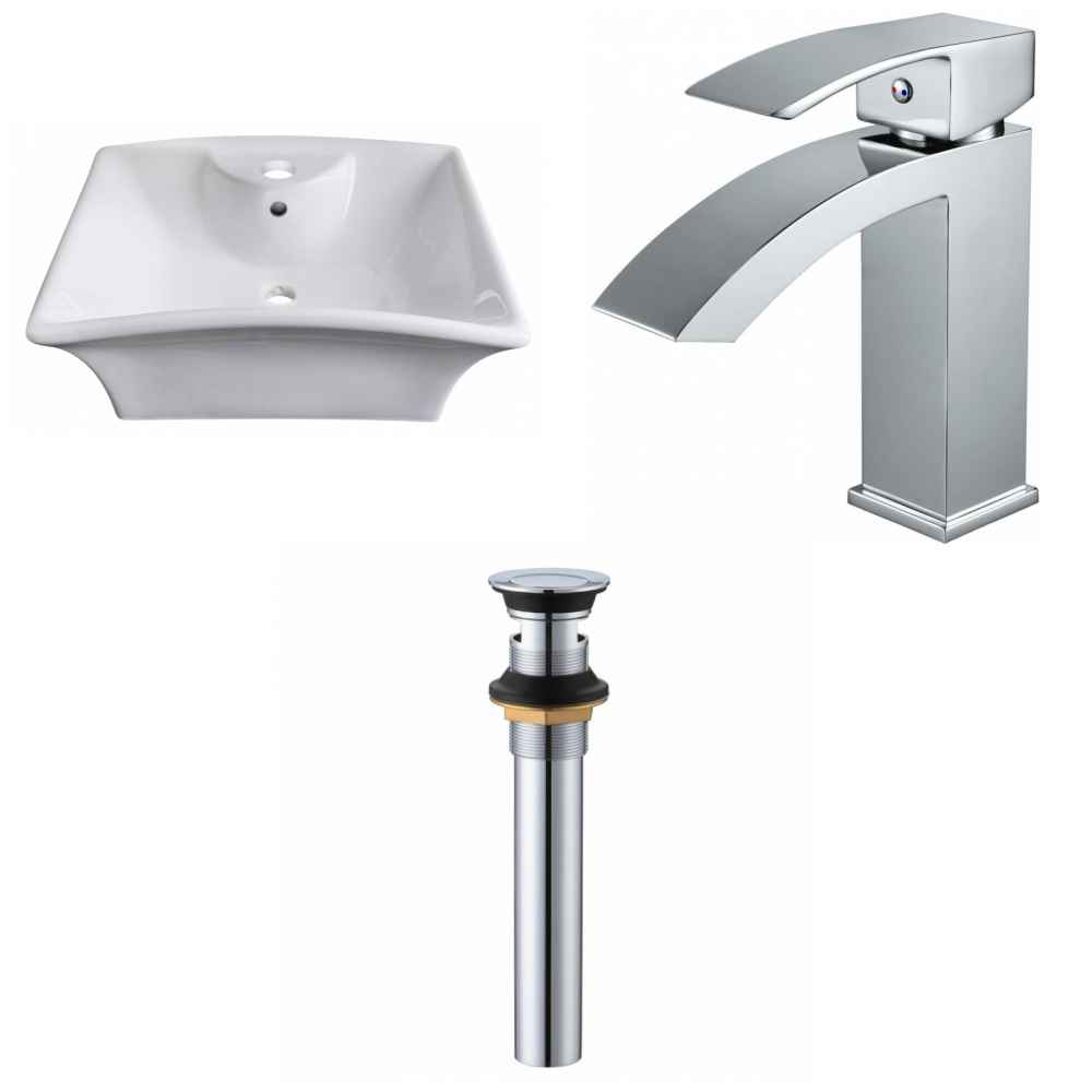 19.5-in. x 16.25-in. Rectangle Bathroom Vessel Sink Set White Enamel Glaze
