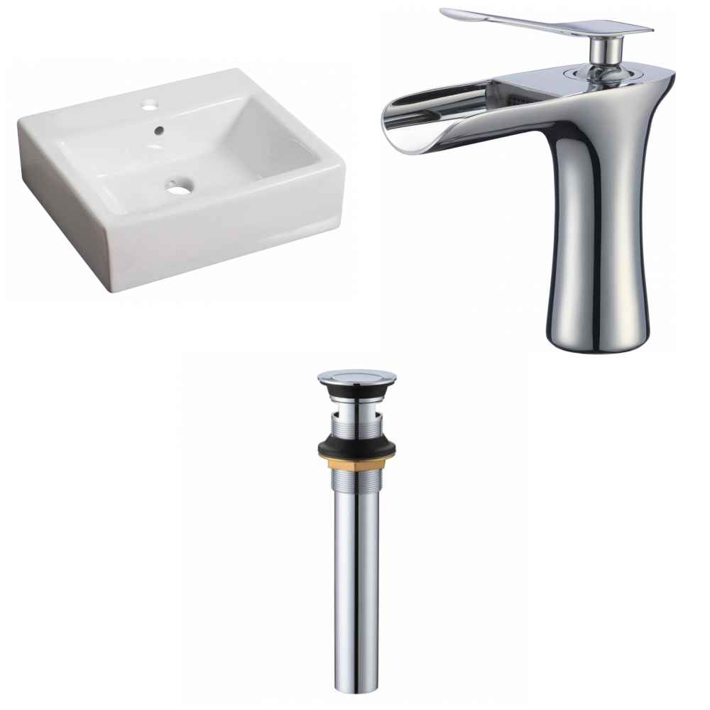 21-in. x 16.5-in. Rectangle Bathroom Vessel Sink Set White Enamel Glaze