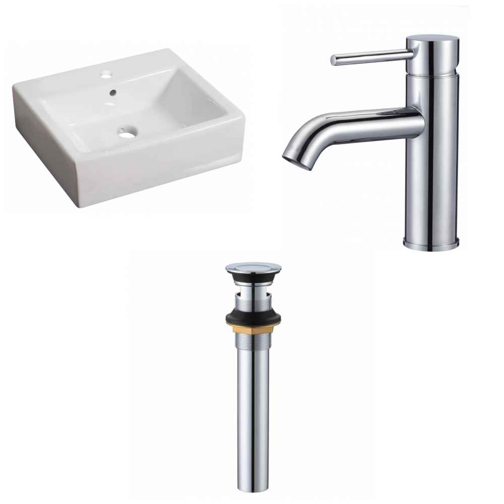 21-in. x 16.5-in. Rectangle Bathroom Vessel Sink Set White Enamel Glaze