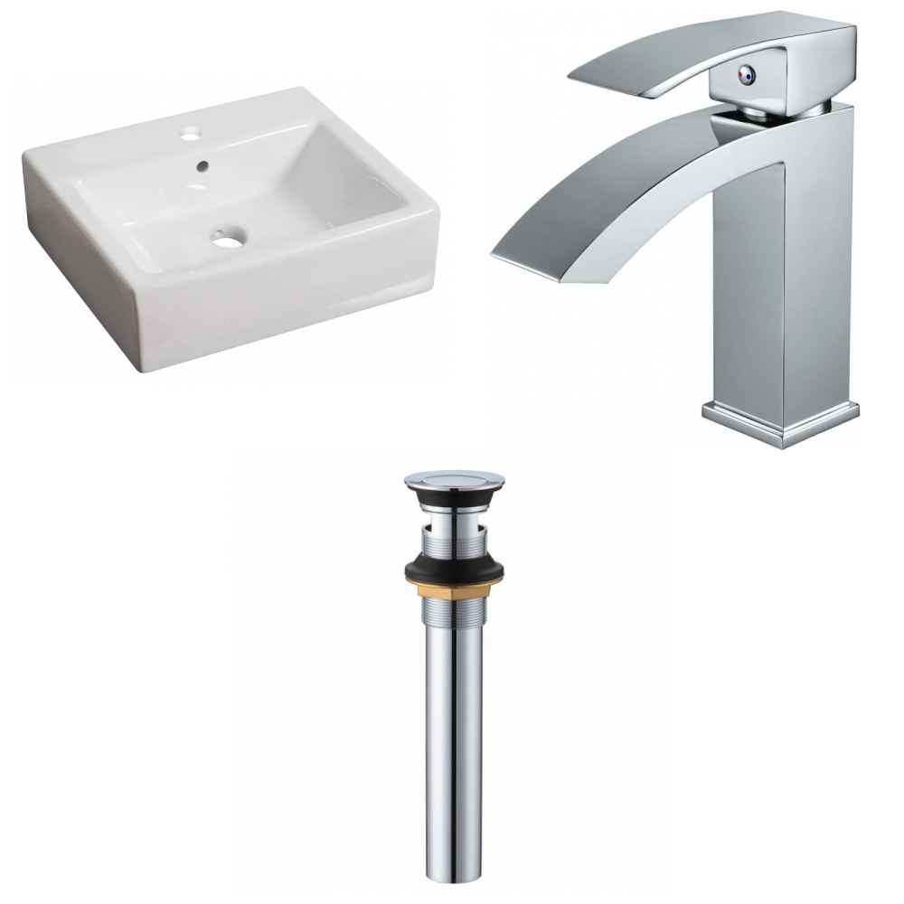21-in. x 16.5-in. Rectangle Bathroom Vessel Sink Set White Enamel Glaze