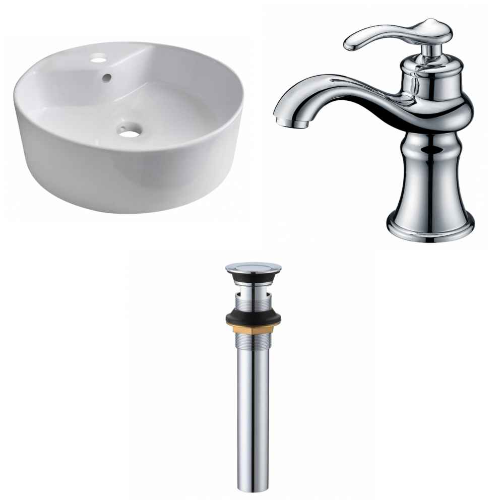 18.25-in. x 18.25-in. Round Bathroom Vessel Sink Set White Enamel Glaze