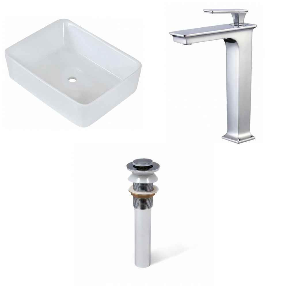 18.75-in. x 14.75-in. Rectangle Bathroom Vessel Sink Set White Enamel Glaze