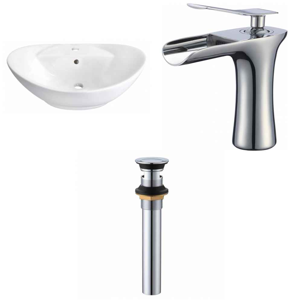 23-in. x 15.25-in. Oval Bathroom Vessel Sink Set White Enamel Glaze
