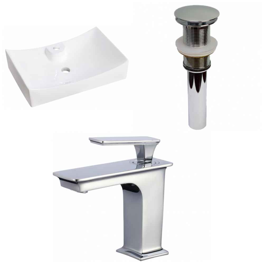 26-in. x 17.75-in. Rectangle Bathroom Vessel Sink Set White Enamel Glaze