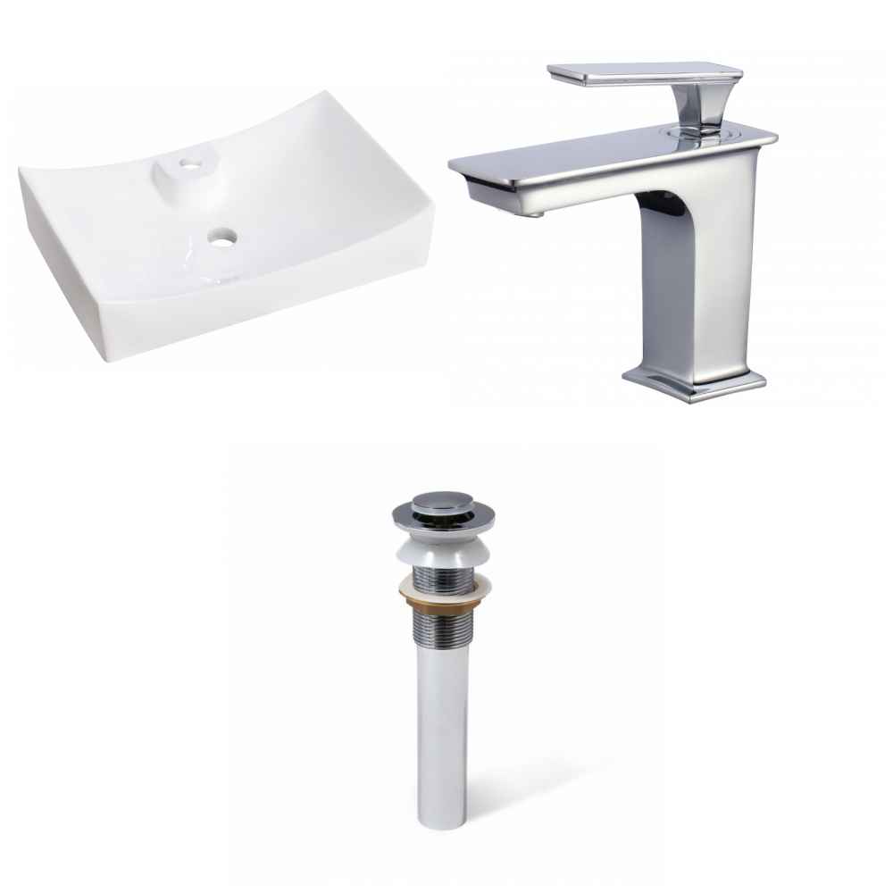 26-in. x 17.75-in. Rectangle Bathroom Vessel Sink Set White Enamel Glaze