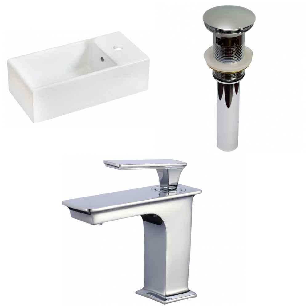 19.25-in. x 9.5-in. Rectangle Bathroom Vessel Sink Set White Enamel Glaze