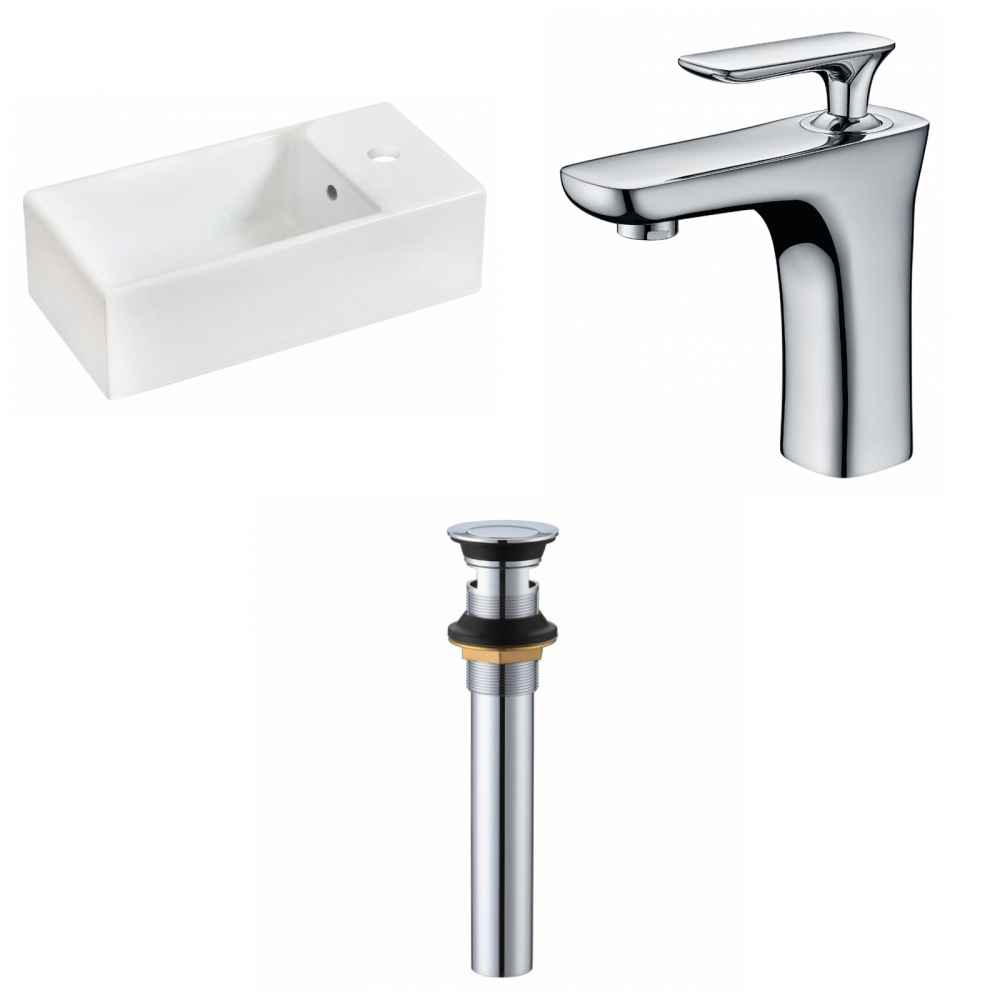 19.25-in. x 9.5-in. Rectangle Bathroom Vessel Sink Set White Enamel Glaze