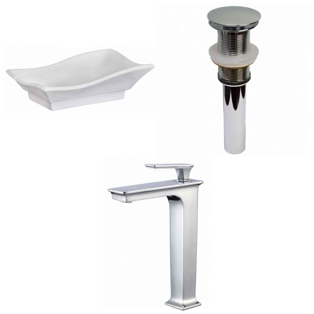 20-in. x 14-in. Unique Bathroom Vessel Sink Set White Enamel Glaze