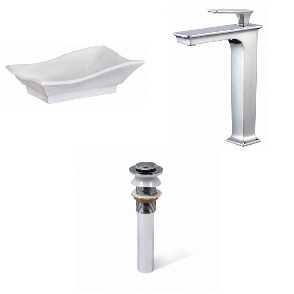 20-in. x 14-in. Unique Bathroom Vessel Sink Set White Enamel Glaze