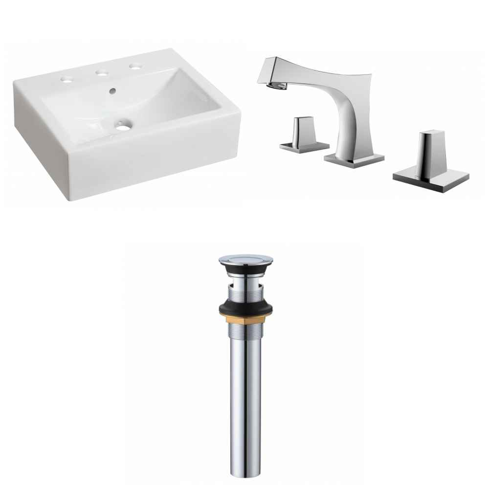 20.25-in. x 16.25-in. Rectangle Bathroom Vessel Sink Set White Enamel Glaze