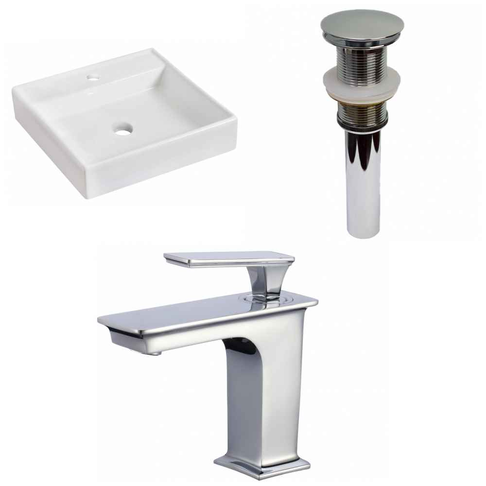 17.5-in. x 17.5-in. Square Bathroom Vessel Sink Set White Enamel Glaze
