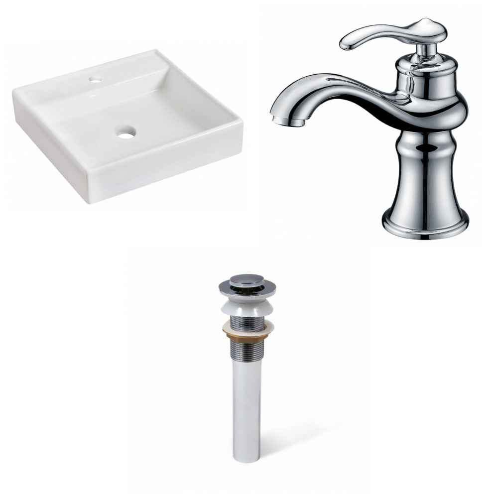 17.5-in. x 17.5-in. Square Bathroom Vessel Sink Set White Enamel Glaze