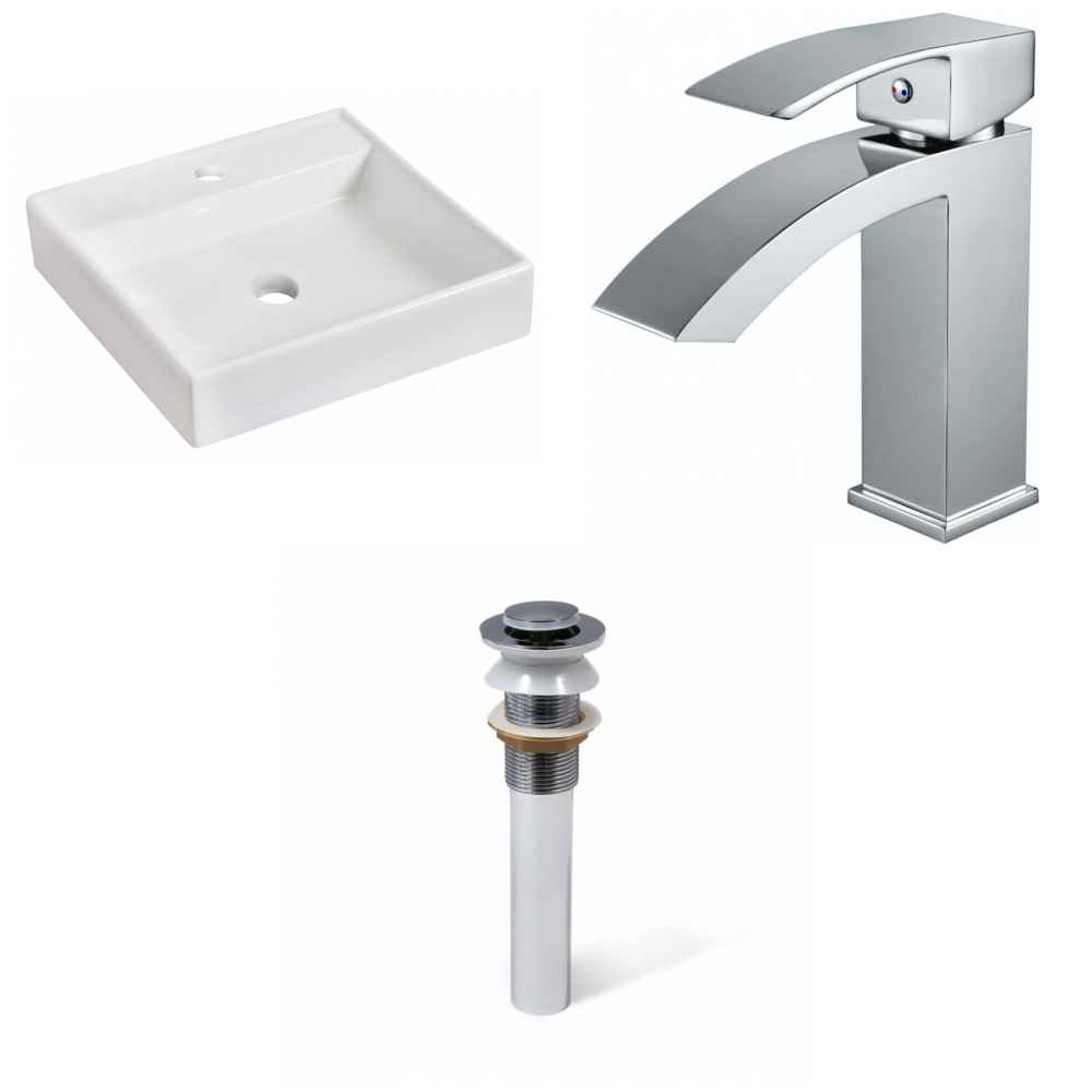 17.5-in. x 17.5-in. Square Bathroom Vessel Sink Set White Enamel Glaze
