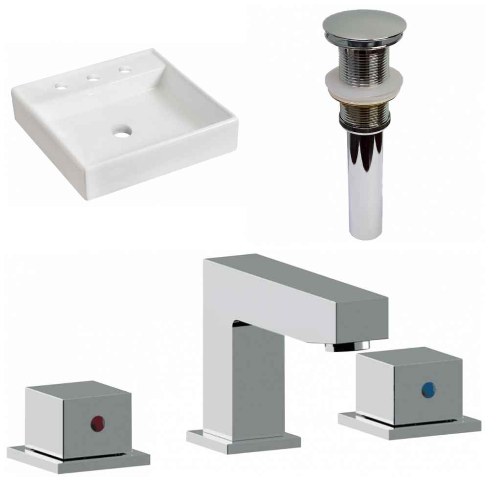 17.5-in. x 17.5-in. Square Bathroom Vessel Sink Set White Enamel Glaze