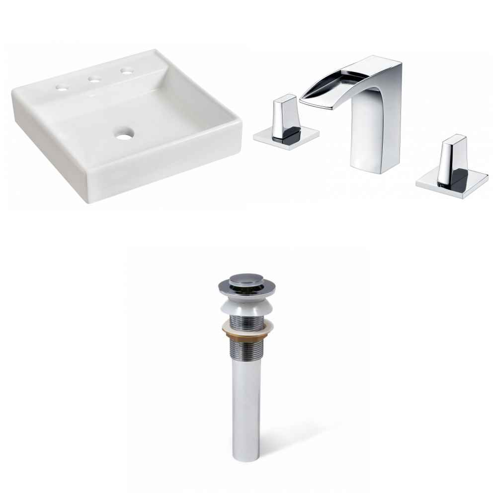 17.5-in. x 17.5-in. Square Bathroom Vessel Sink Set White Enamel Glaze