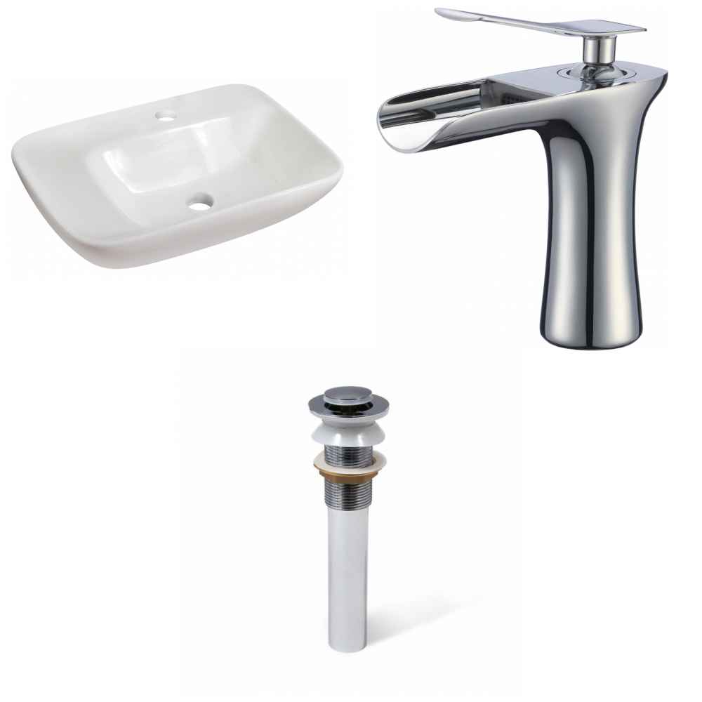 23.5-in. x 17.25-in. Rectangle Bathroom Vessel Sink Set White Enamel Glaze