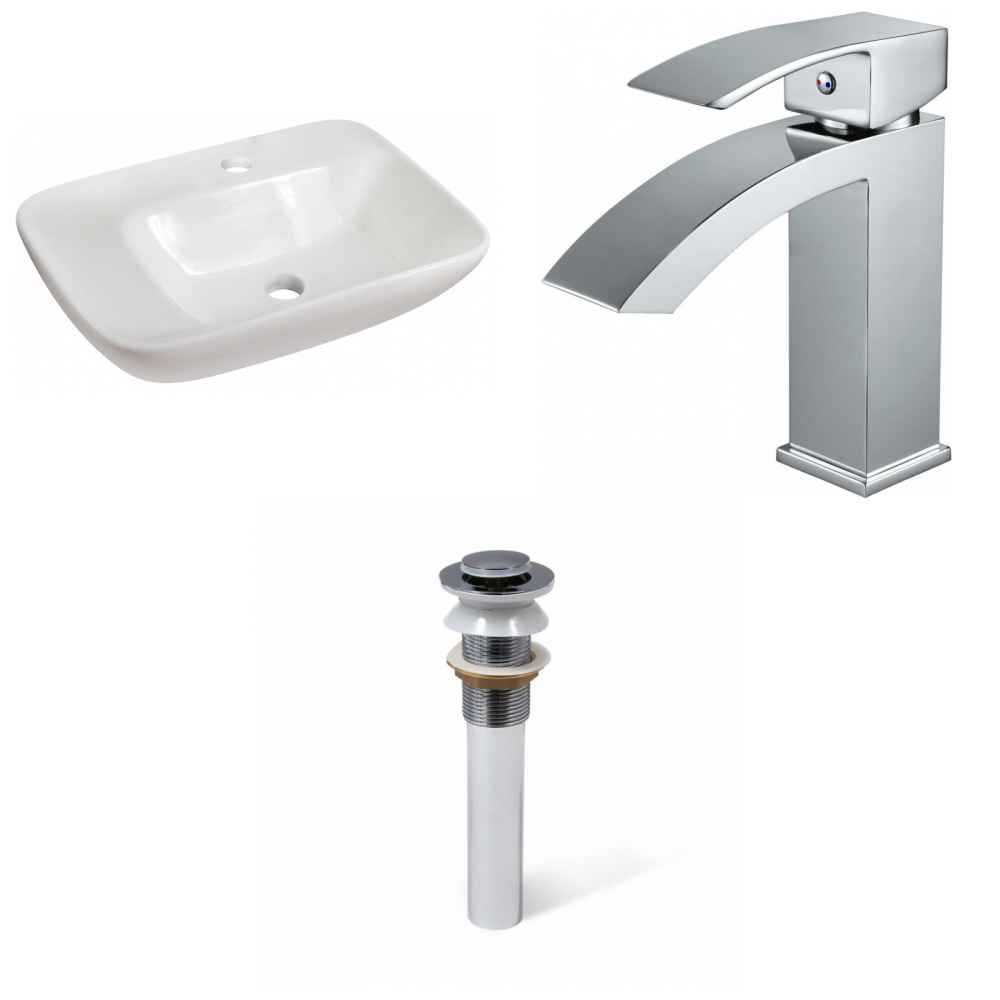 23.5-in. x 17.25-in. Rectangle Bathroom Vessel Sink Set White Enamel Glaze