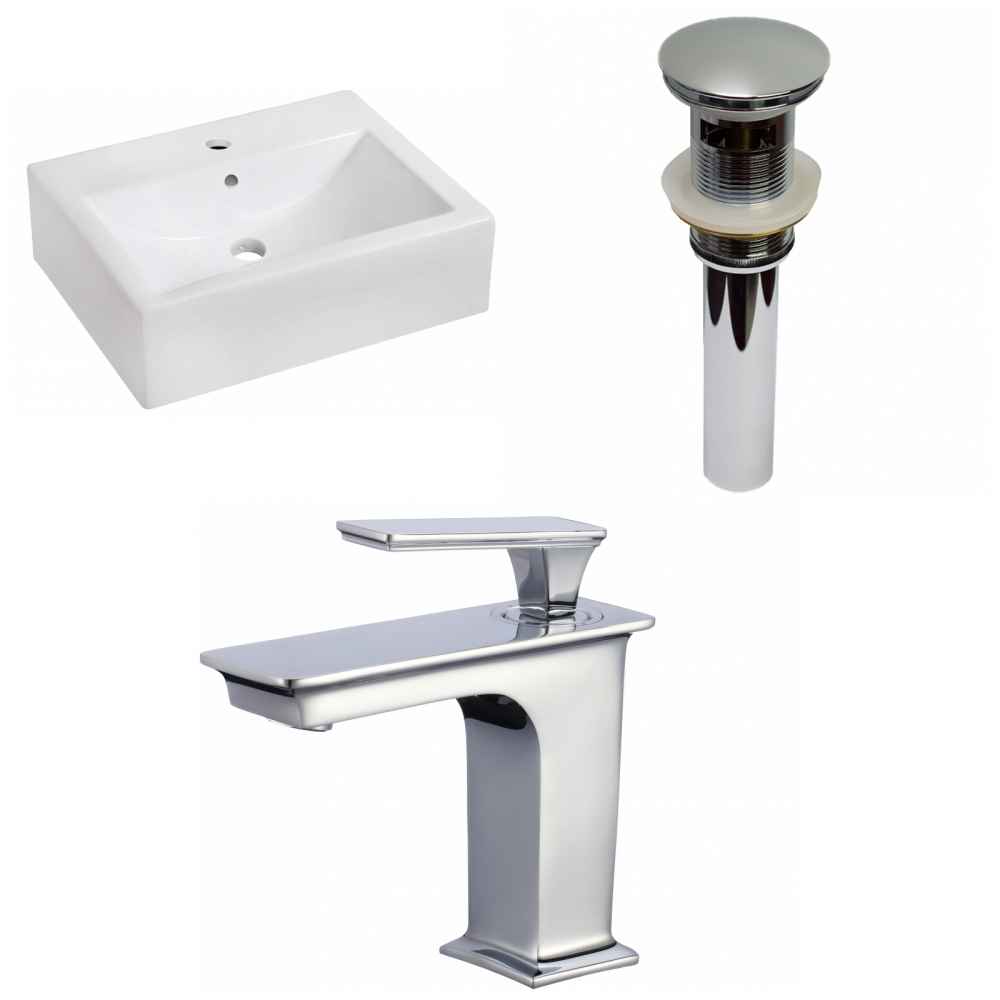 20.25-in. x 16.25-in. Rectangle Bathroom Vessel Sink Set White Enamel Glaze