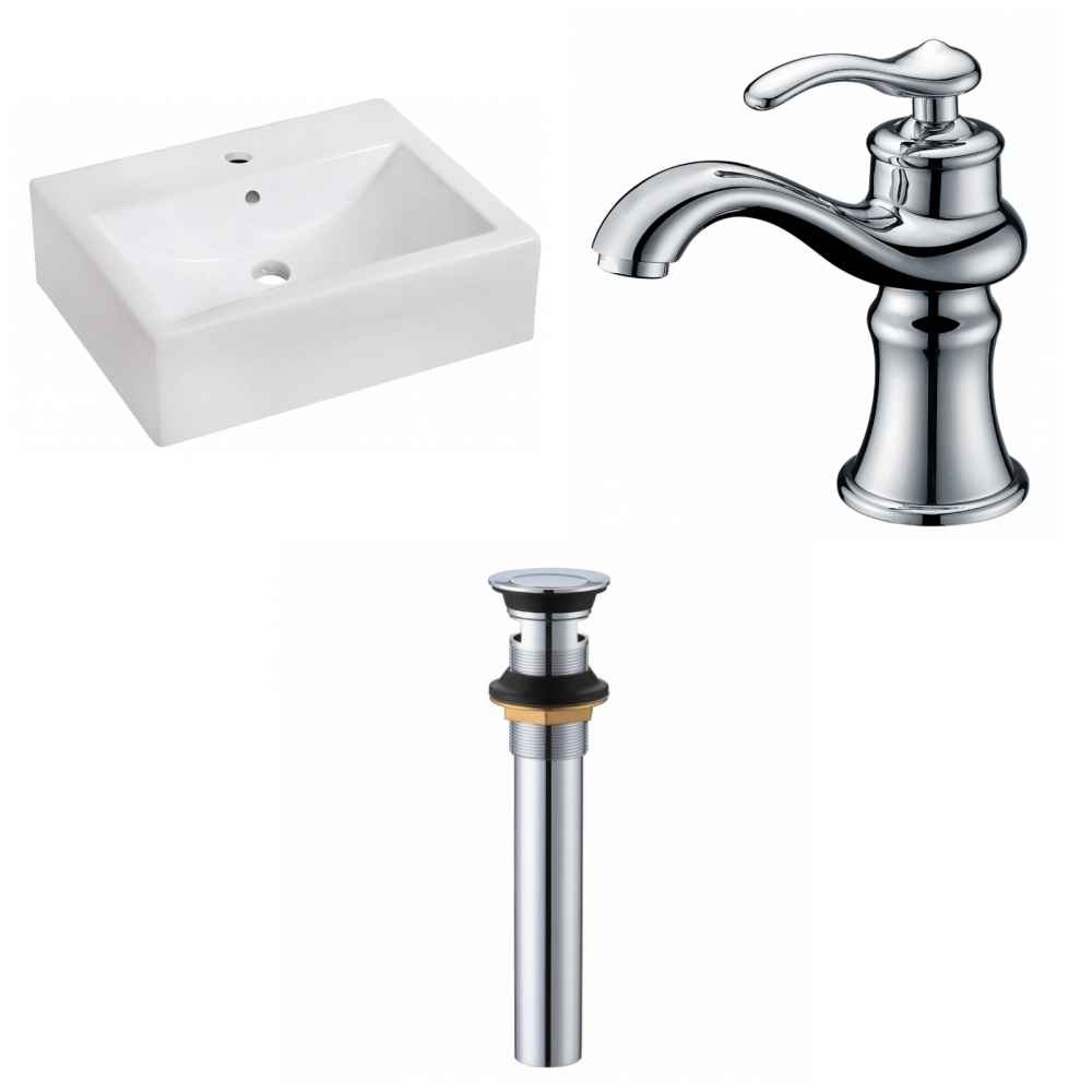 20.25-in. x 16.25-in. Rectangle Bathroom Vessel Sink Set White Enamel Glaze