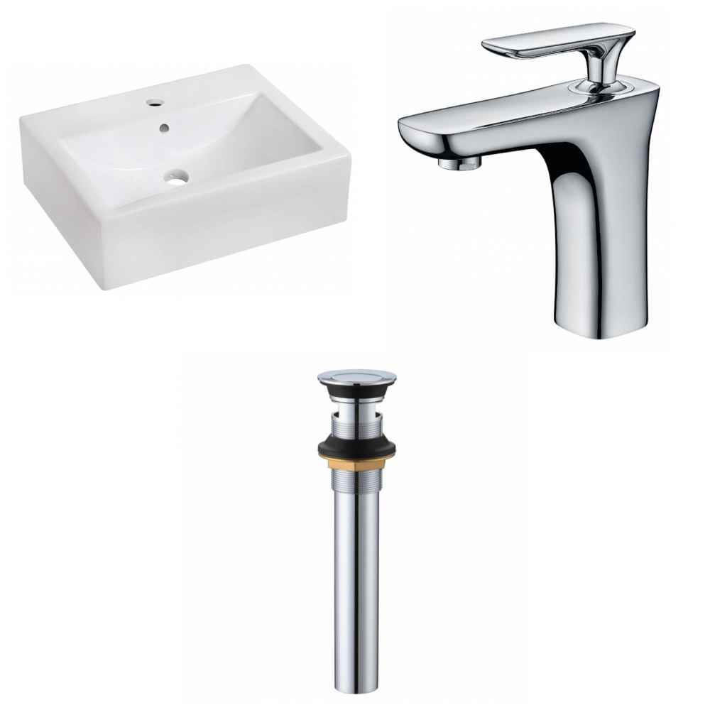 20.25-in. x 16.25-in. Rectangle Bathroom Vessel Sink Set White Enamel Glaze