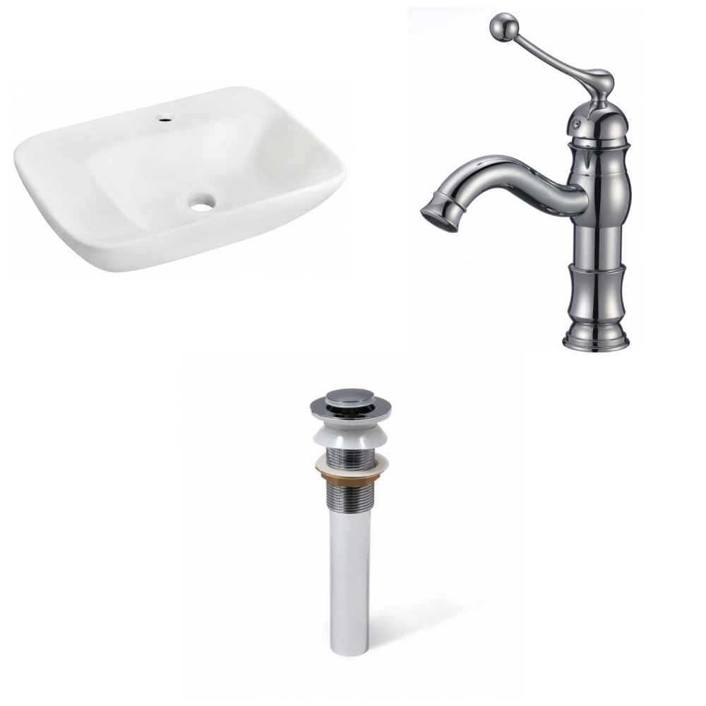 23.5-in. x 17.25-in. Rectangle Bathroom Vessel Sink Set White Enamel Glaze