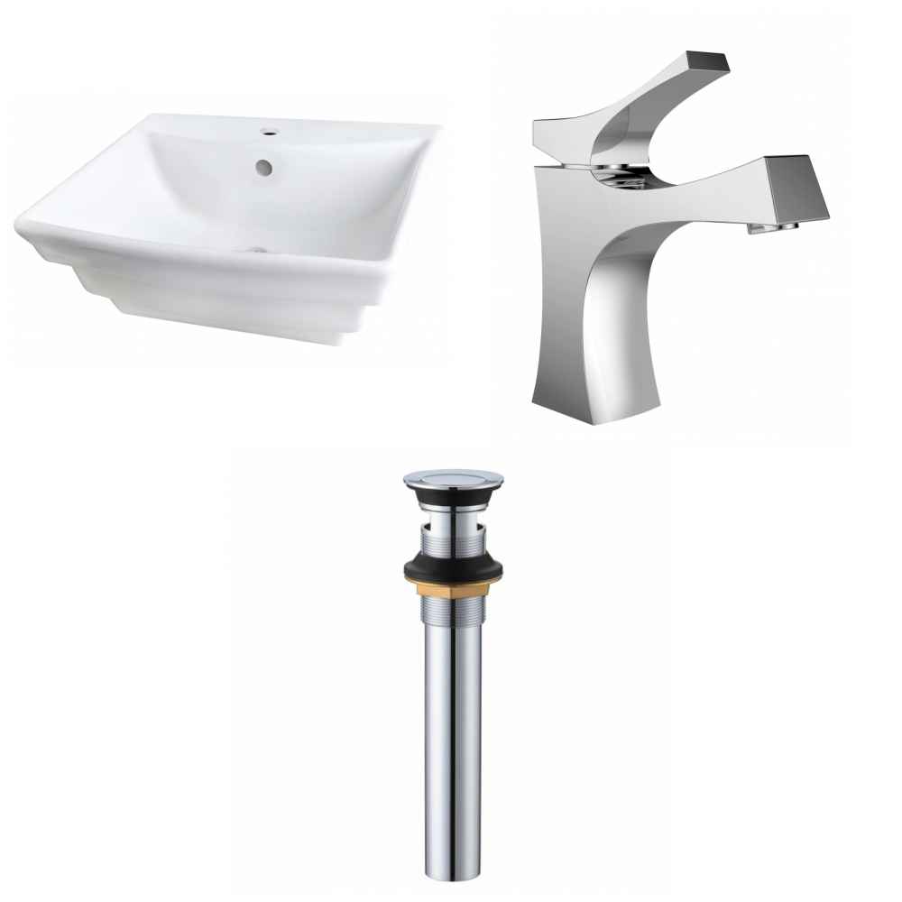 19.75-in. x 17-in. Rectangle Bathroom Vessel Sink Set White Enamel Glaze