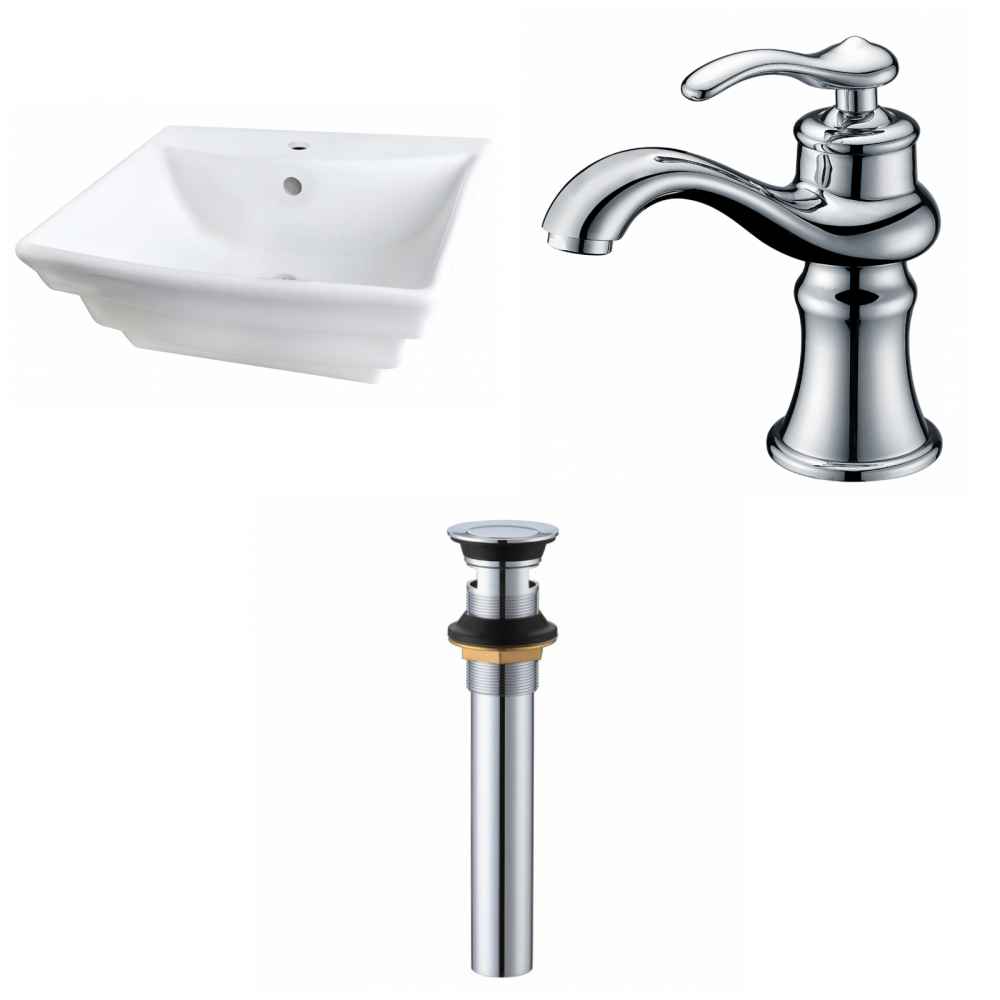 19.75-in. x 17-in. Rectangle Bathroom Vessel Sink Set White Enamel Glaze