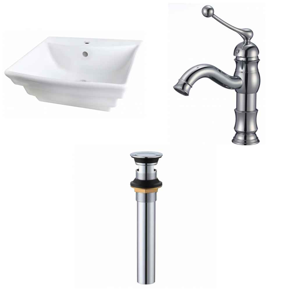 19.75-in. x 17-in. Rectangle Bathroom Vessel Sink Set White Enamel Glaze